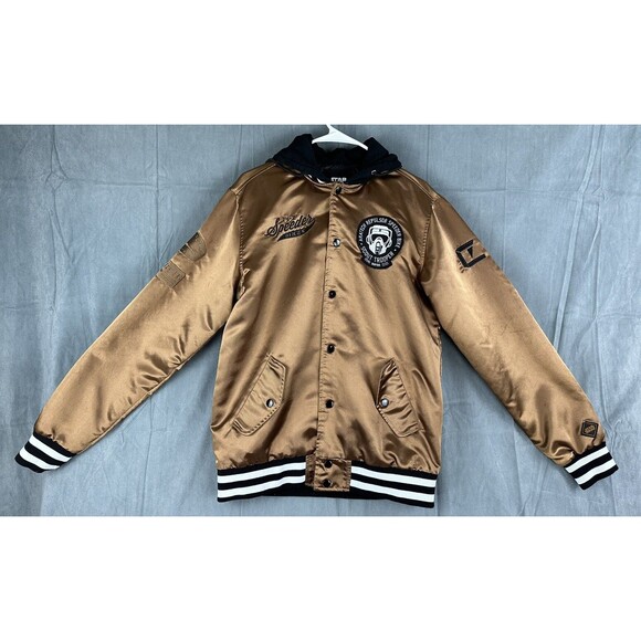 Star Wars Satin Jacket Heroes Villains Mens Small Empire Troopers Patches Bronze - Picture 2 of 13
